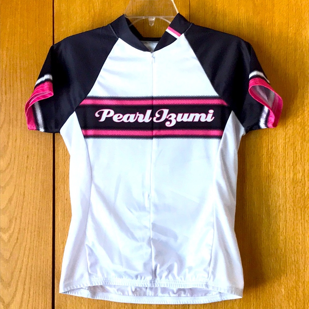 Pearl Izumi Medium mesh pink white gray cycling top jersey shirt 3/4 zip pockets